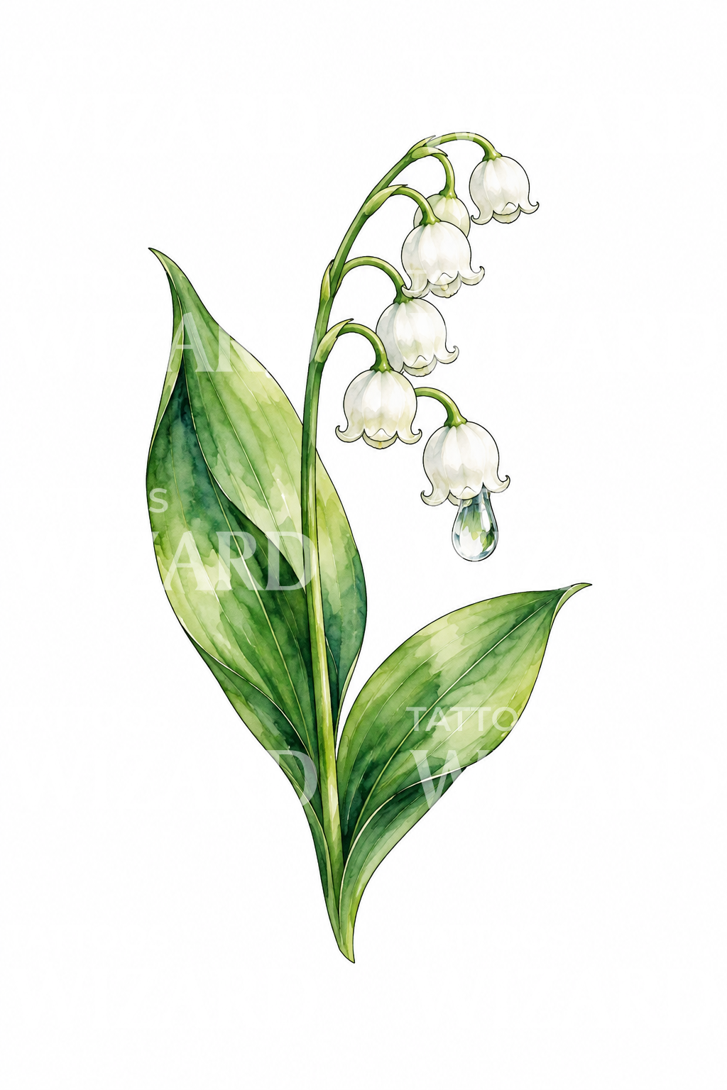 Diseño de tatuaje de lirio de los valles con gota de lluvia