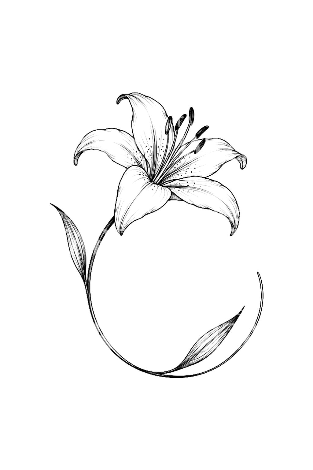 Lily with Circling Stem Fine Line Tattoo Idea