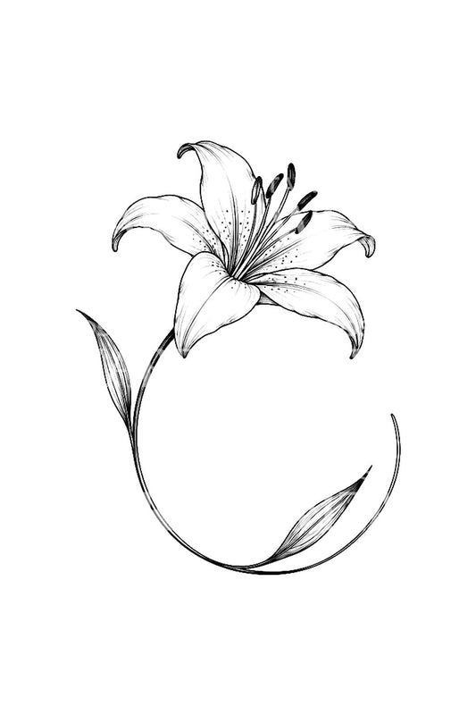 Idea de tatuaje de lirio con tallo circular en línea fina