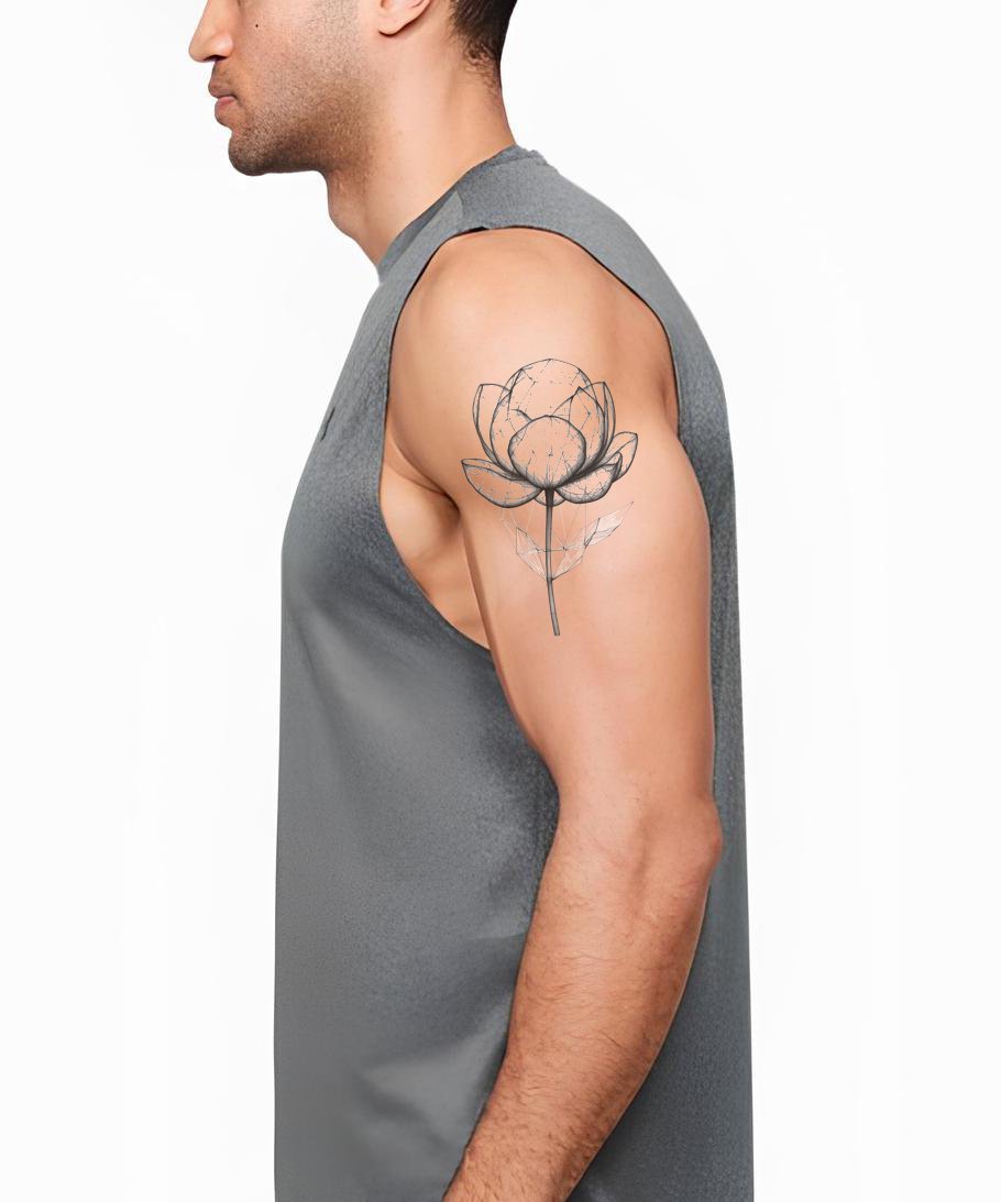 Linework Lotus Bloom Tattoo Idea