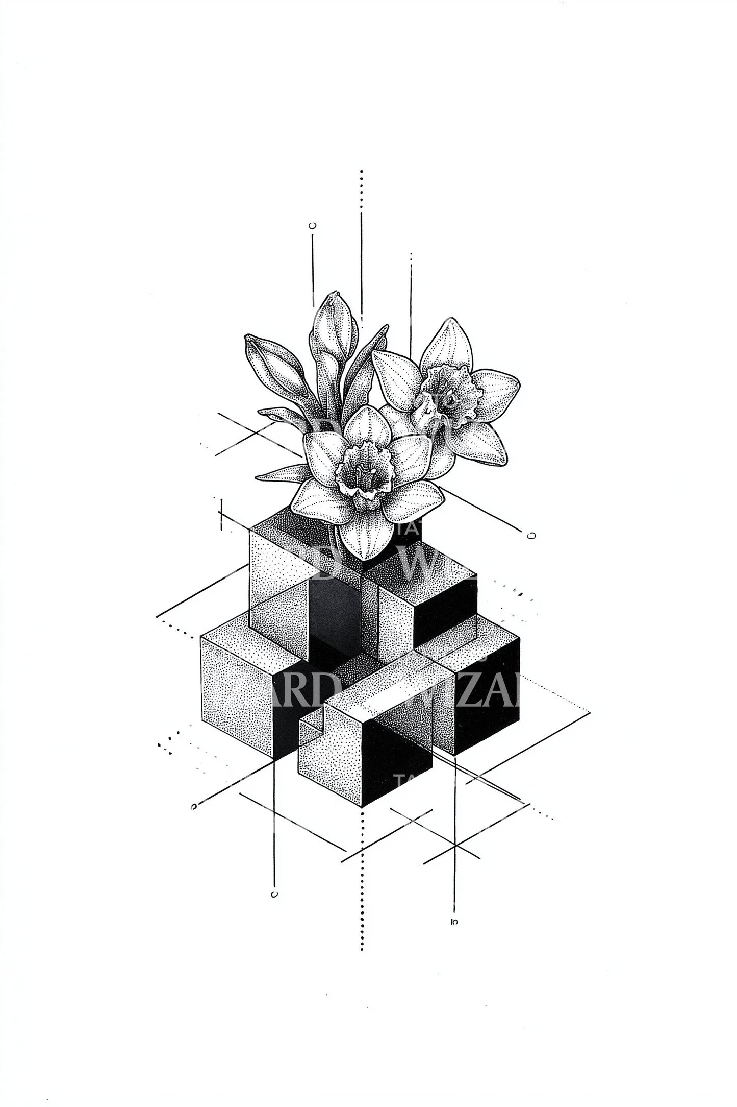 Linear Cube Stack Tattoo Design