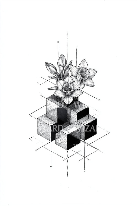 Linear Cube Stack Tattoo Design
