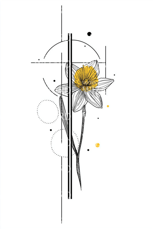Linear Geometric Daffodil Tattoo Design