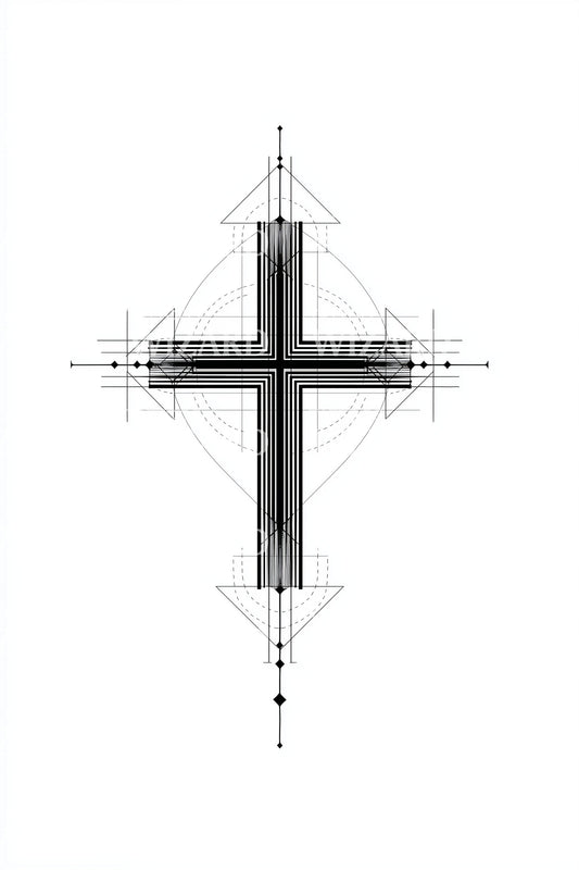 Linear Geometry Cross Tattoo Design
