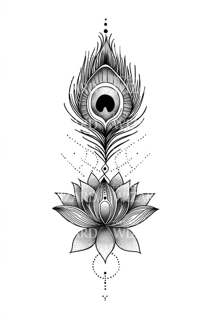 Linear Plume Glyph Tattoo Design