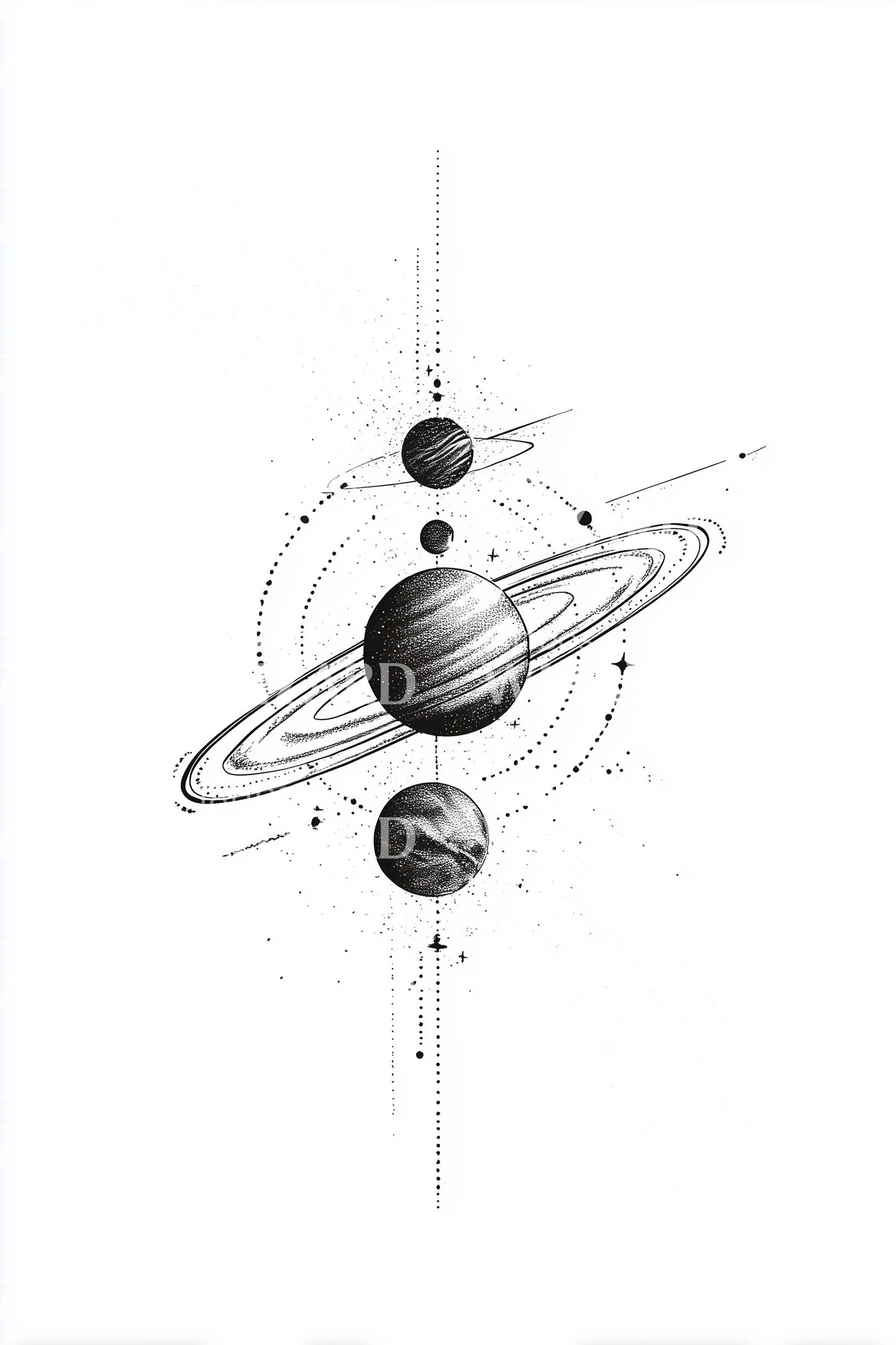 Lineær solsystem tatoveringsillustration
