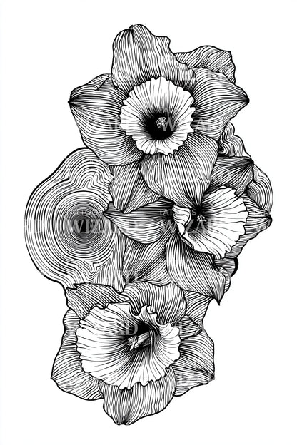 线条水仙花簇纹身插图