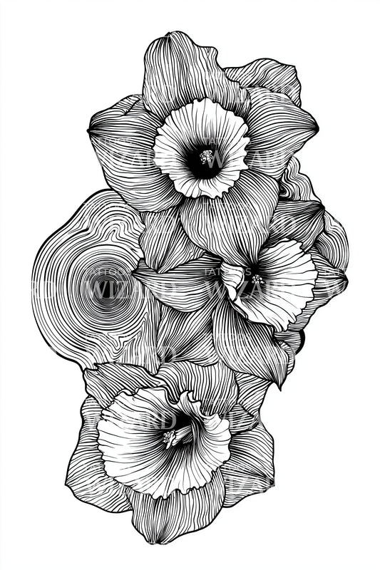 Linework Daffodil Cluster Tattoo Illustration