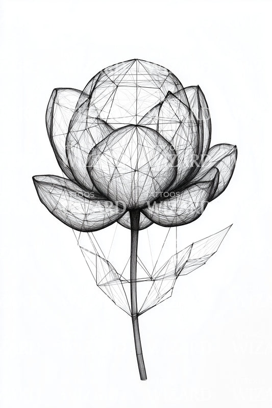 Linework Lotus Bloom Tattoo Idea