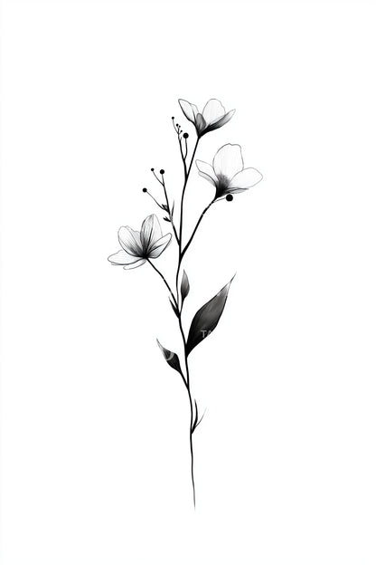 Linework Petal Stem Tattoo Design
