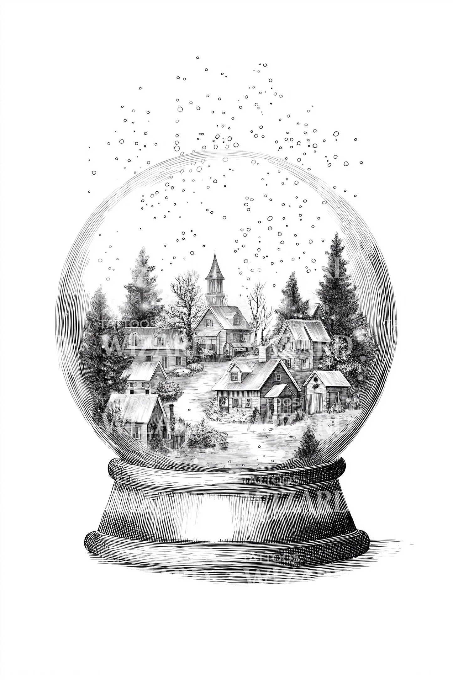 Linework Snowglobe Tattoo Illustration