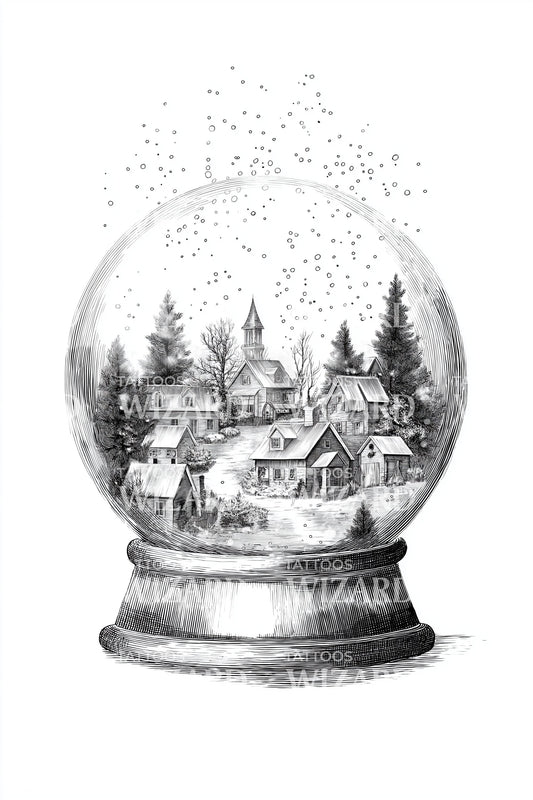 Linework Snowglobe Tattoo Illustration