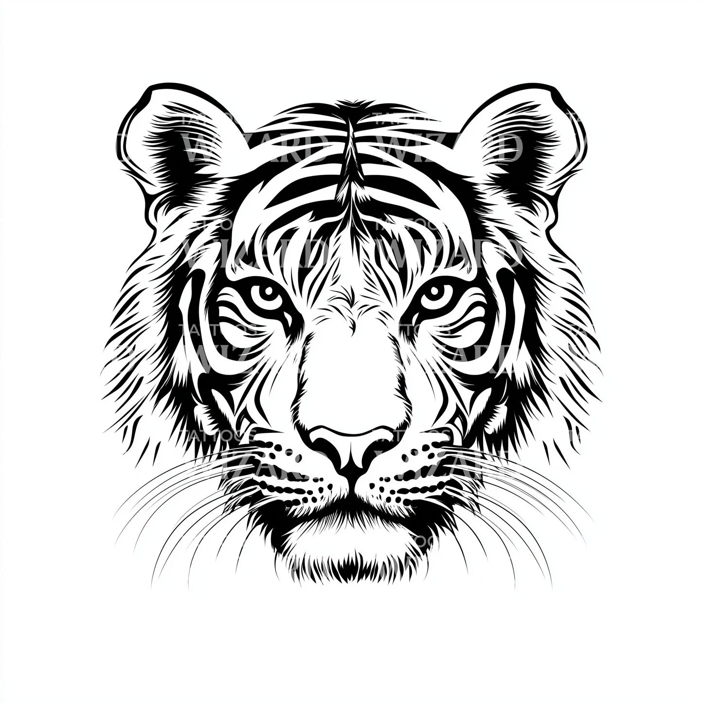 Linework Tiger Mask Tattoo Illustration