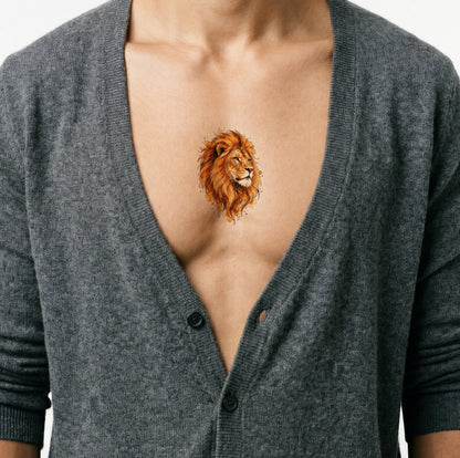 Regal Lion Gold and Amber Watercolor Tattoo Design