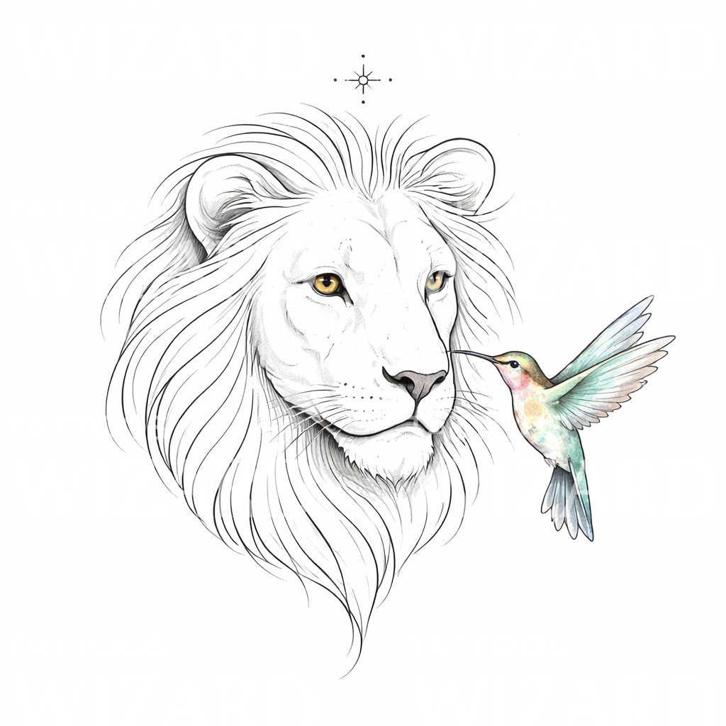 Lion and Hummingbird Tattoo Design – Tattoos Wizard Designs