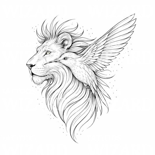 Lion and Hummingbird Tattoo Illustration