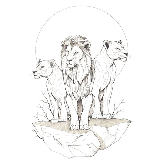 Minimalistisches Tattoo-Design mit Löwen und Löwinnen