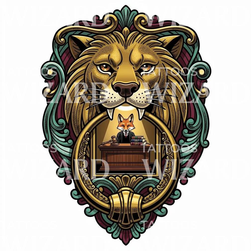 Diseño de Tatuaje León Juez y Zorro