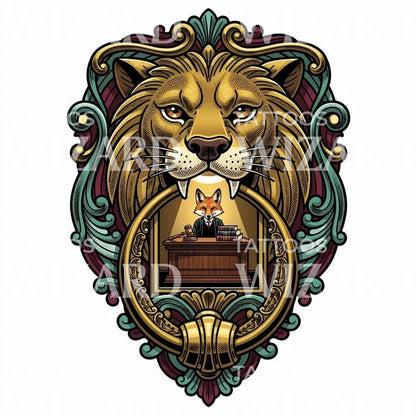 Diseño de Tatuaje León Juez y Zorro
