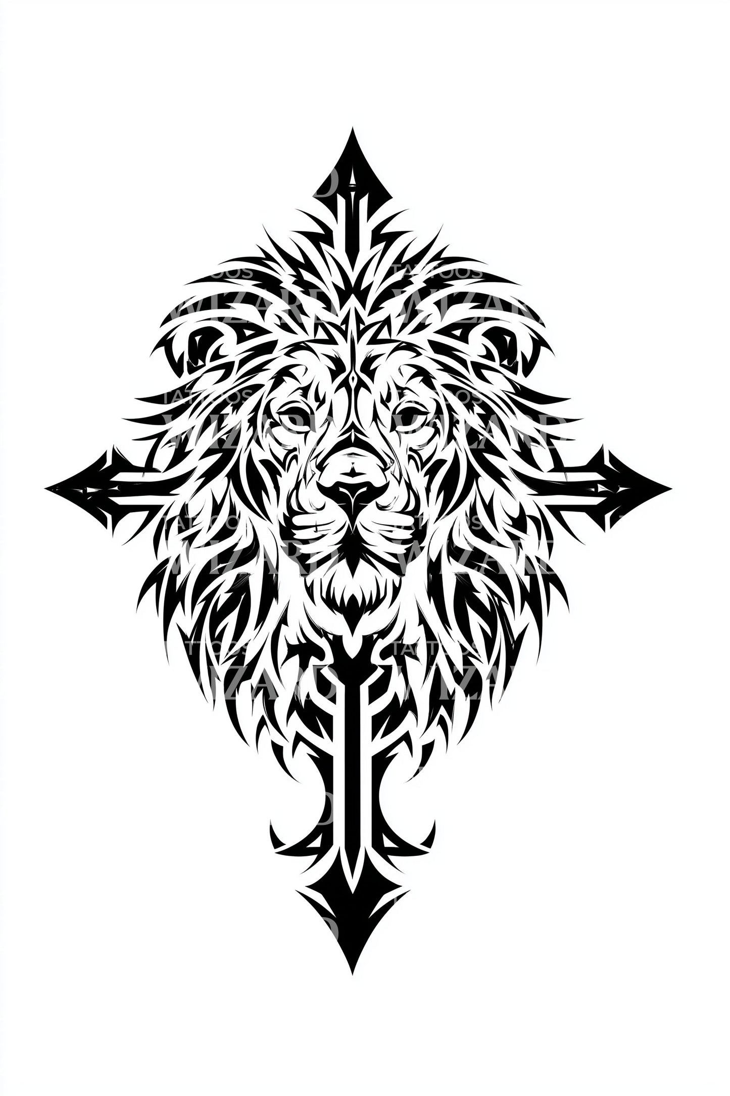 Diseño de tatuaje ornamental con escudo de león