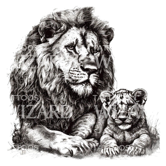 Lion Father and Daughter Family Tattoo Idea