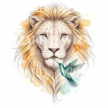 Lion Hummingbird Tattoo Design