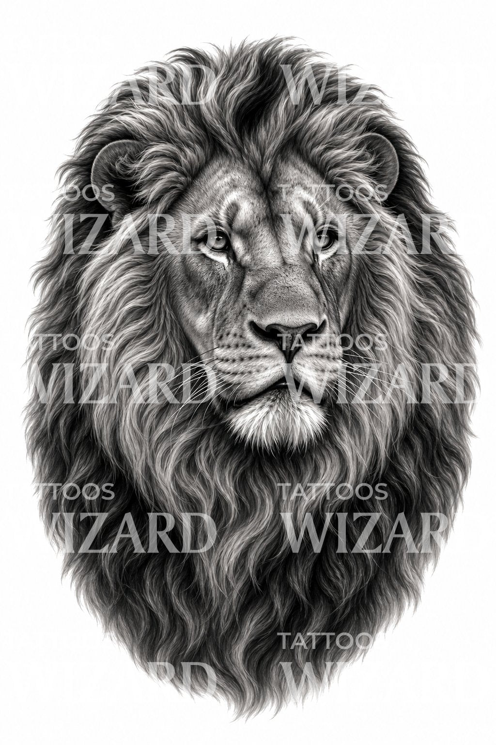 Lion Portrait Black and Grey Tattoo Design