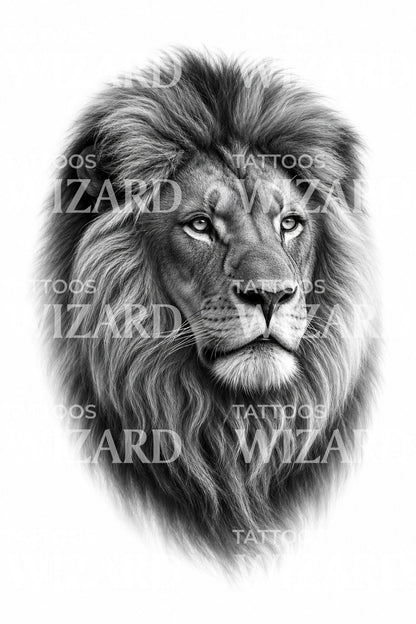 Lion Portrait Black and Grey Tattoo Idea