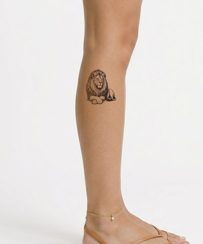 Resting Lion with Crossed Paws Sketch Tattoo Illustration