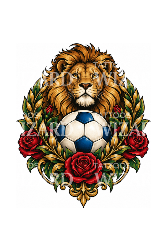 Aslan, Futbol Topu, Defne ve Güller Dövmesi