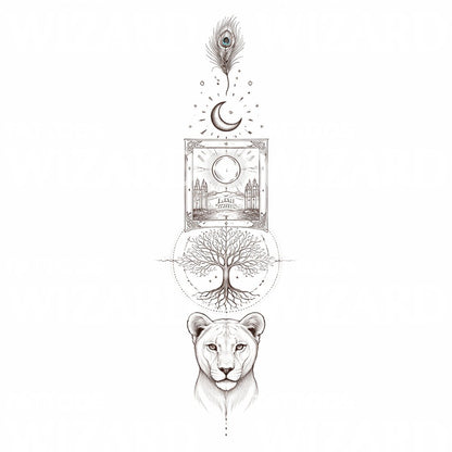 Lion Tree Harmony Tattoo Design