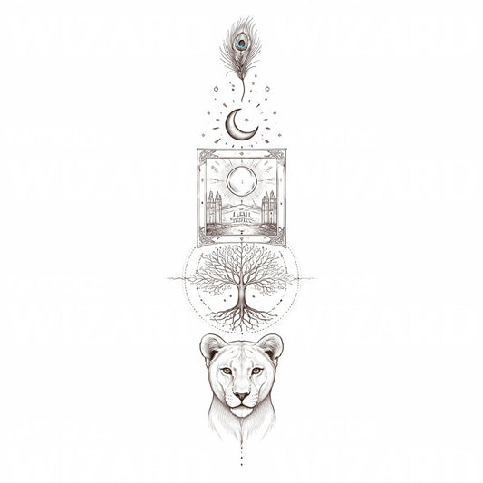Lion Tree Harmony Tattoo Design