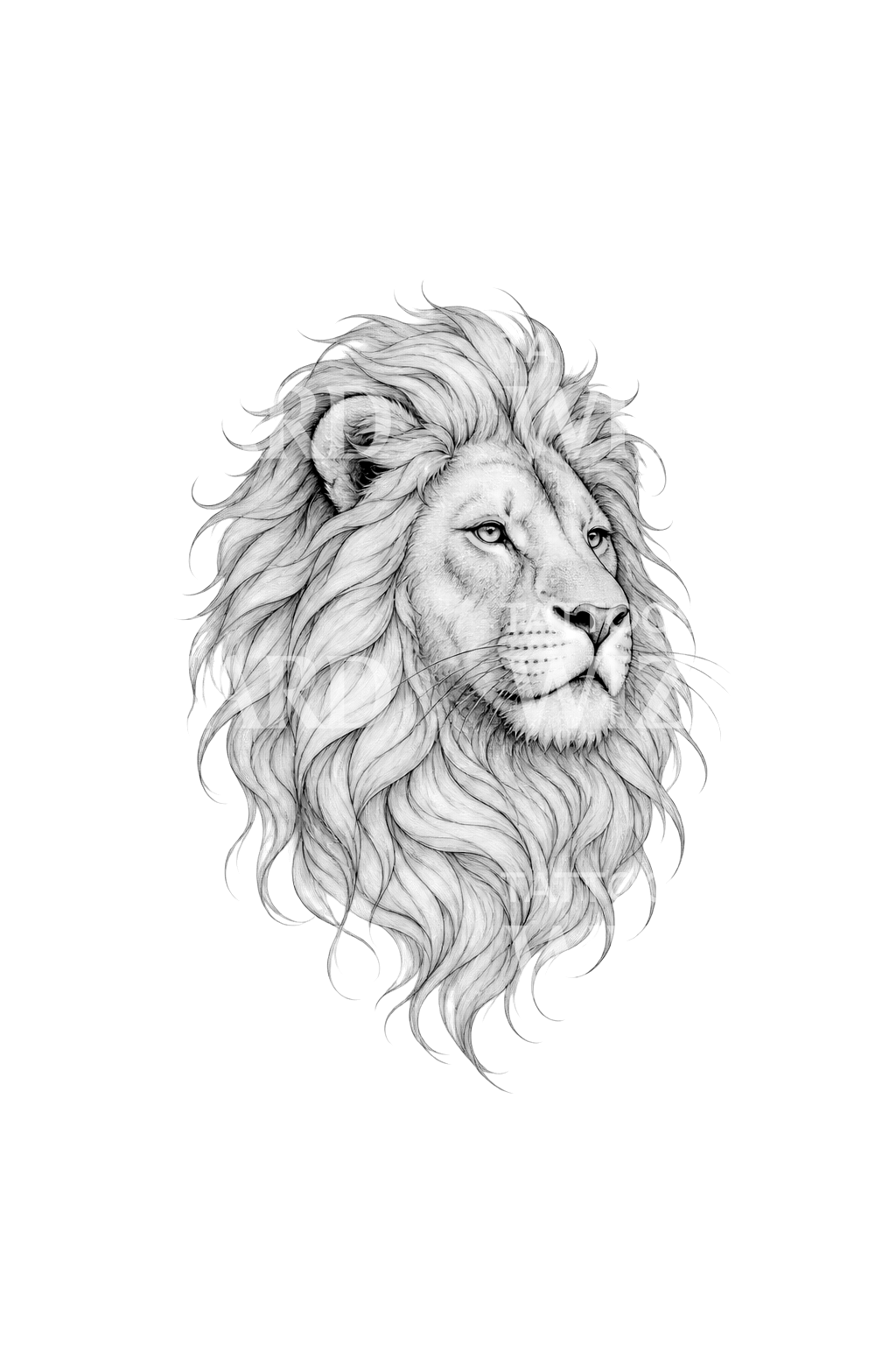 Löwe mit wehender Mähne, Fine-Line-Tattoo