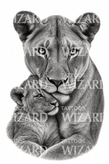 Lioness and Cub Tattoo Design