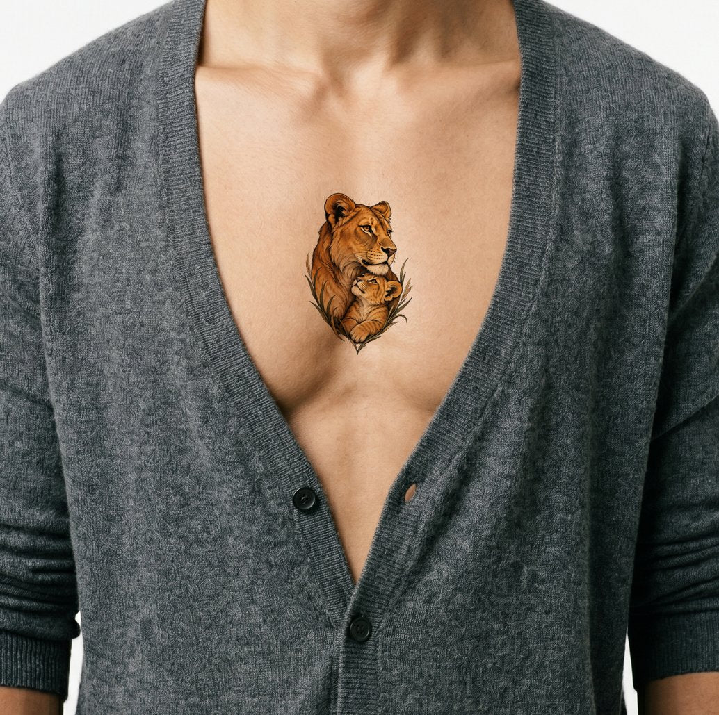 Dişi aslan ve yavru Tattoo Design