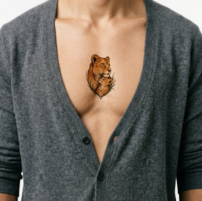 Dişi aslan ve yavru Tattoo Design