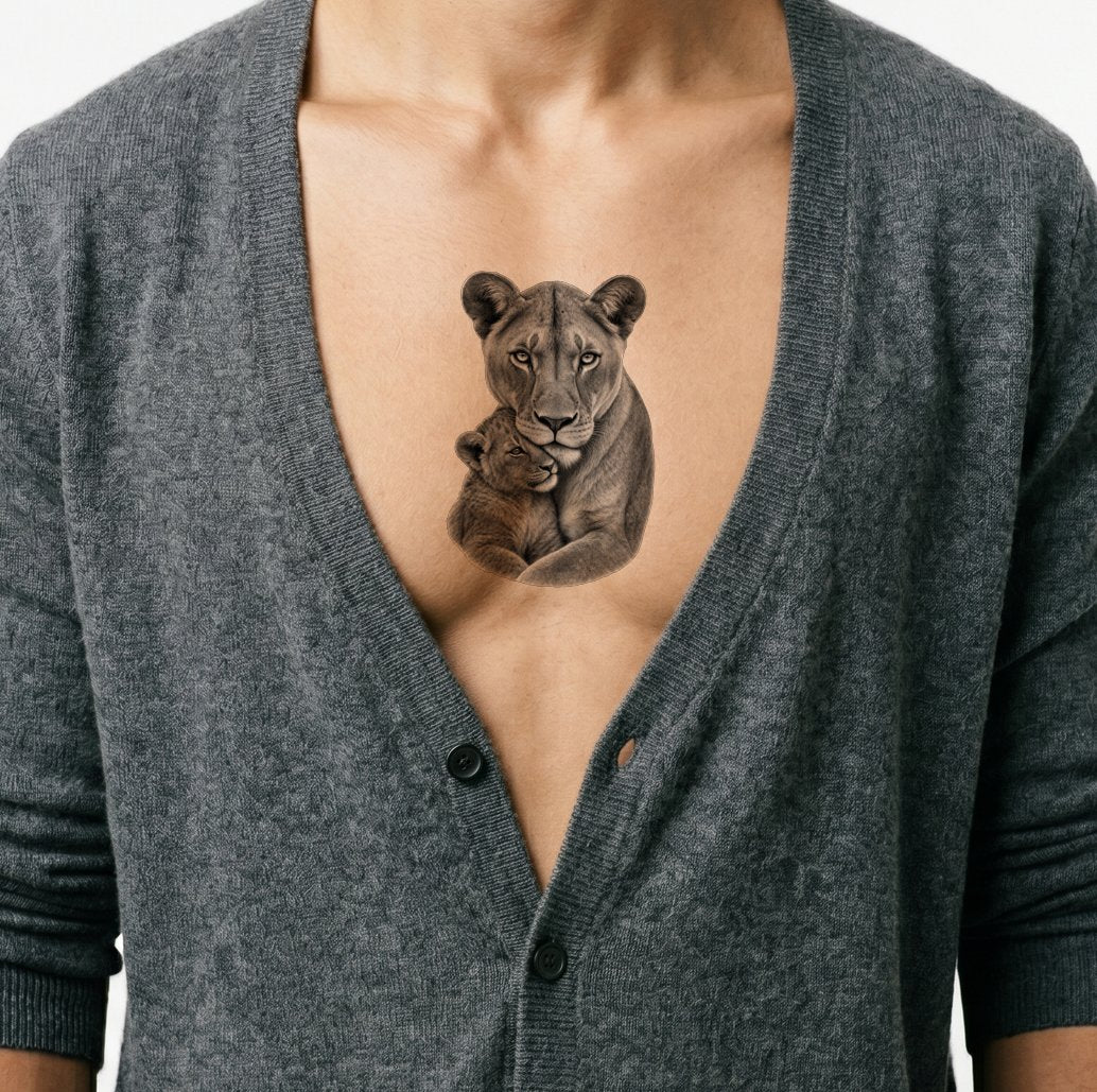 Lioness and Cub Tattoo Design