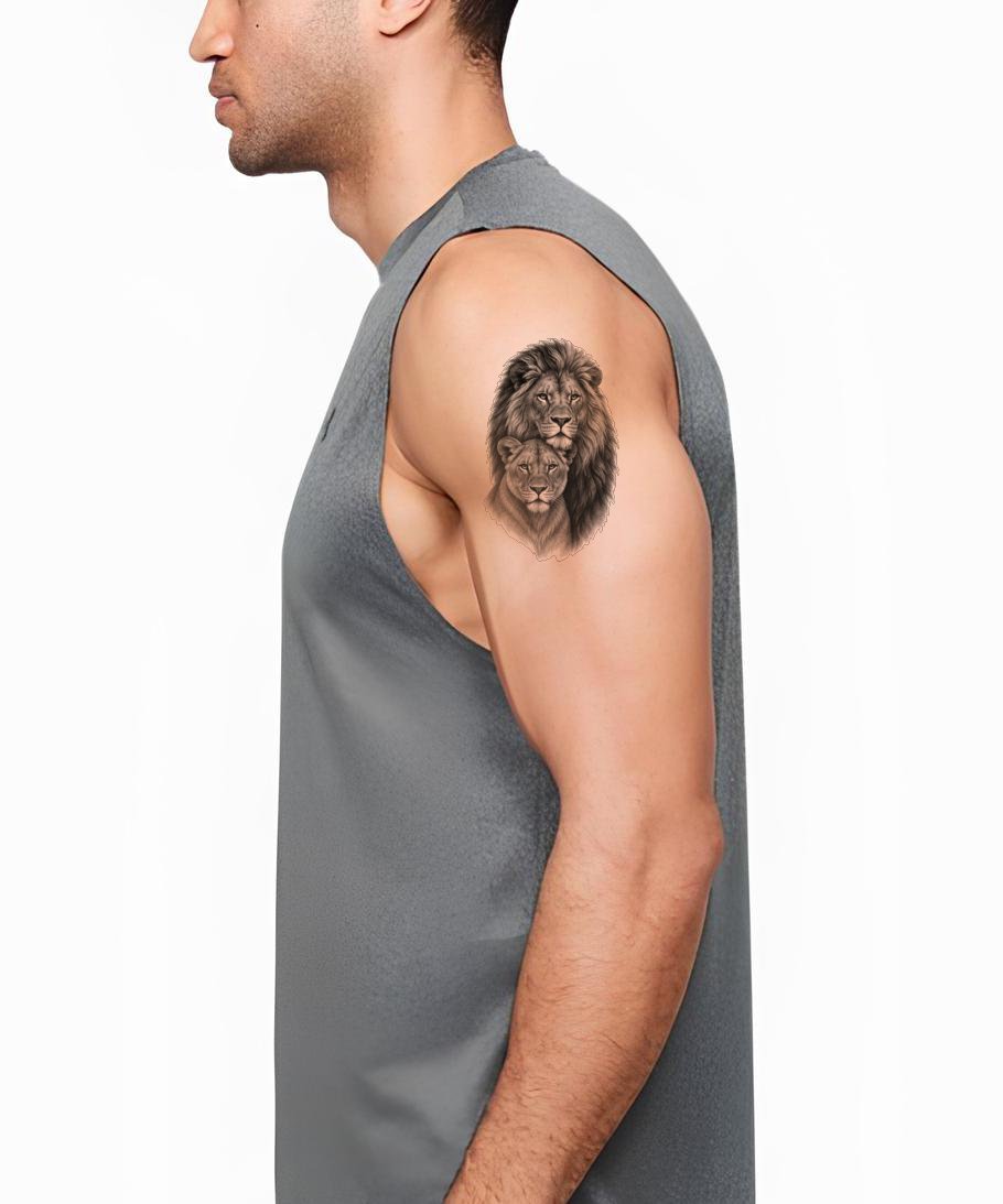 Portrætillustration af løve og løvinde til tatovering