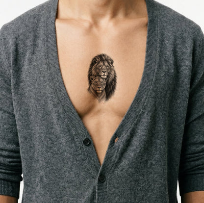Portrætillustration af løve og løvinde til tatovering