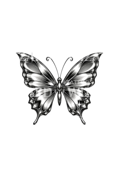 Y2K-Tattoo-Design mit Schmetterling aus Flüssigchrom