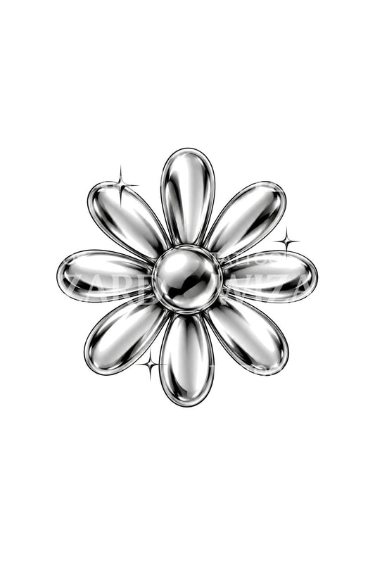 Idea de tatuaje de margarita cromada líquida Y2K