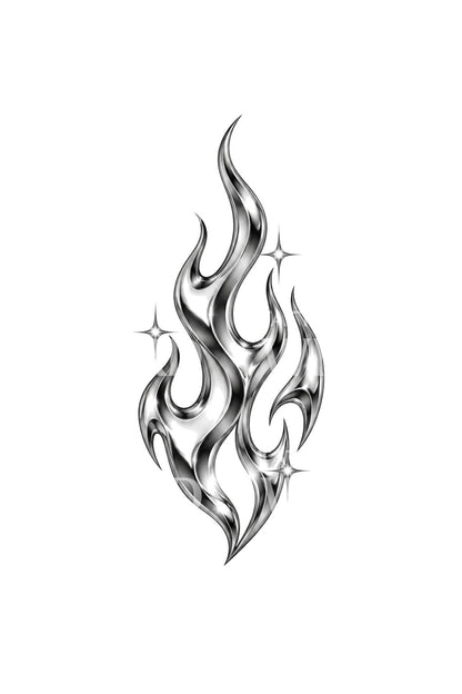 Liquid Chrome Flame Y2K Tattoo Idea