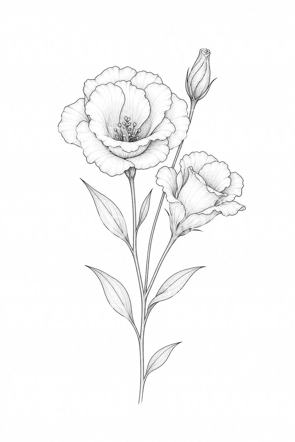 Lisianthus Stem Fine Line Tattoo Design