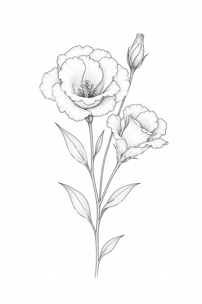 Lisianthus Stem Fine Line Tattoo Design