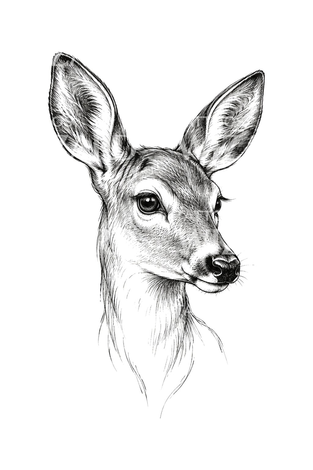 Listening Doe Sketch Tattoo Illustration