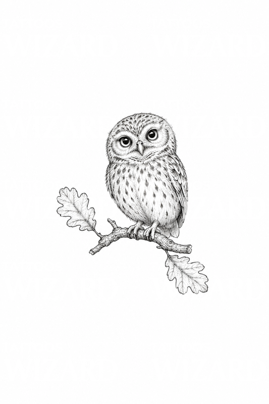 Little Owl on Oak Branch Tattoo Idea