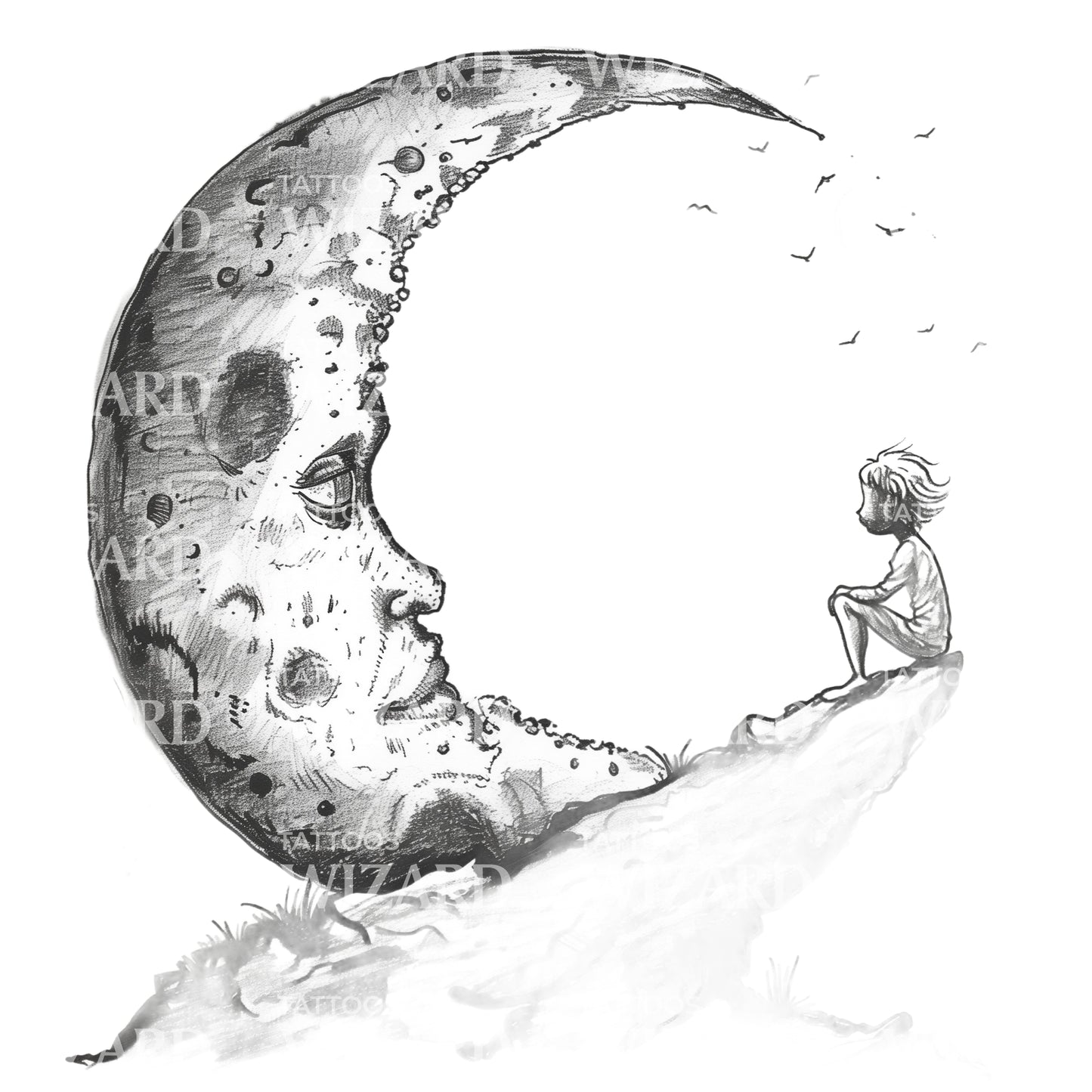 Ein von „Der Kleine Prinz“ inspiriertes Kind mit Mond-Tattoo-Idee