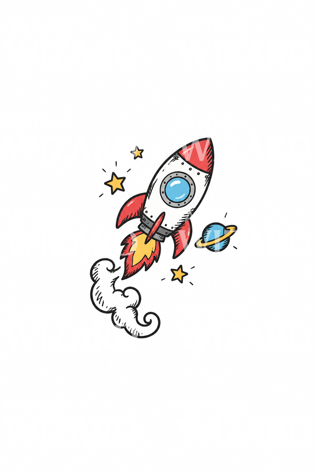 Little Red Rocket with Porthole Doodle Tattoo Idea