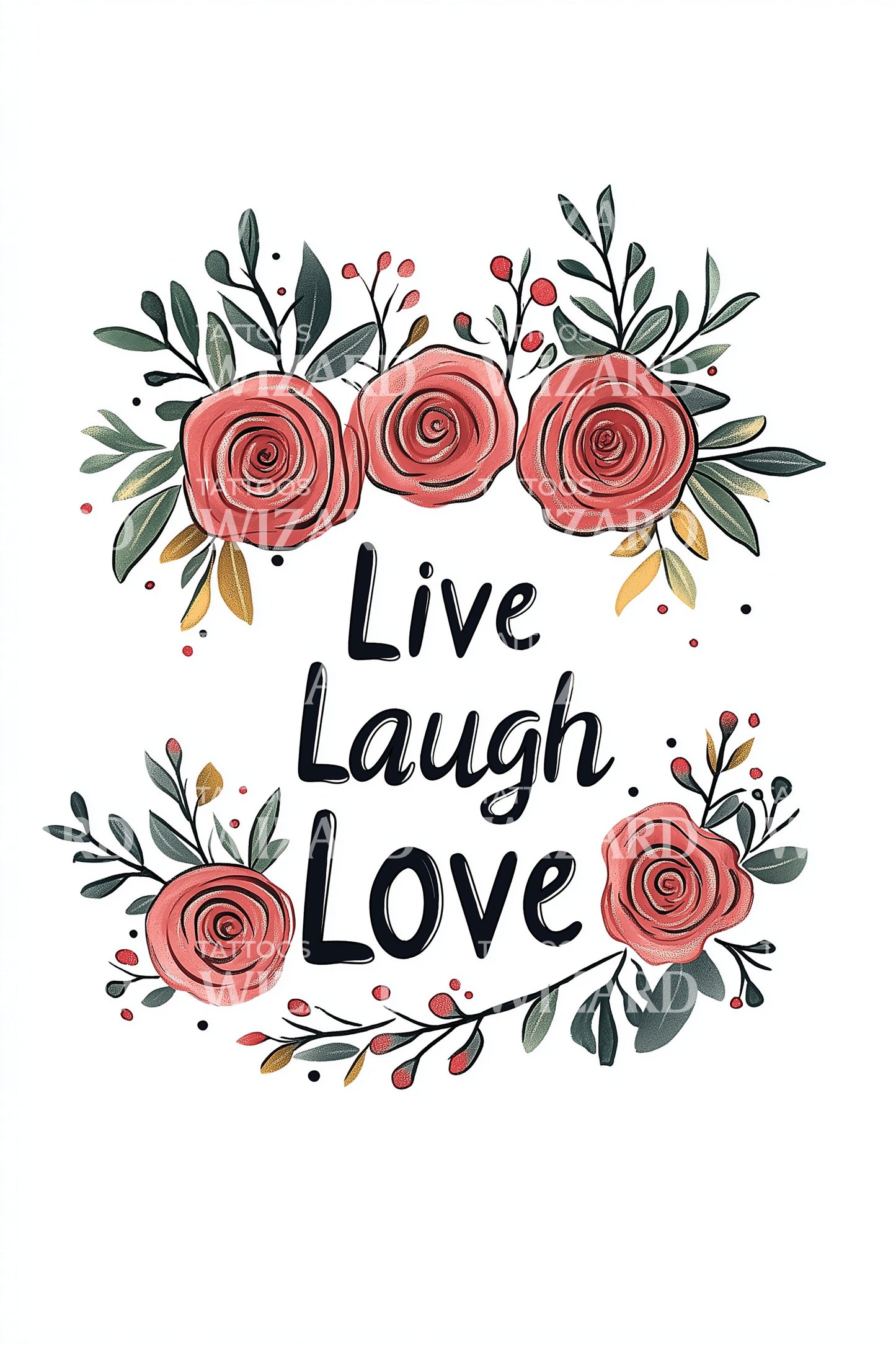 Live Laugh Love Floral Tattoo Design