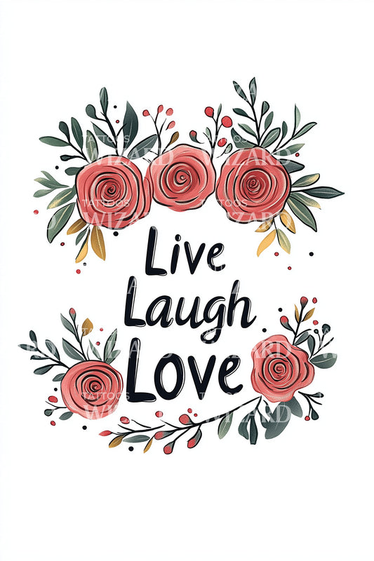 Live Laugh Love Floral Tattoo Design